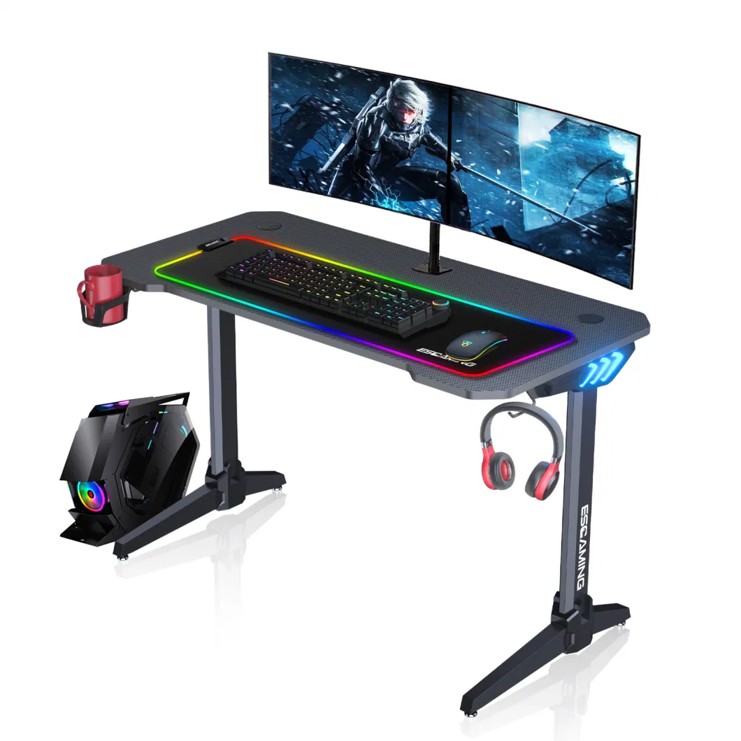 New Design Professional Cool Z-Shape Standing Modern Height Adjustable LED RGB Computer Table PC Gaming Desk